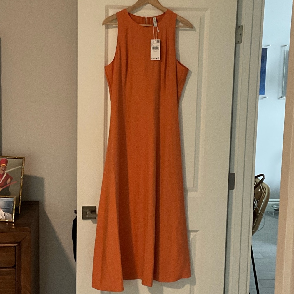 Mango Vibrant Orange Midi Dress